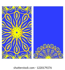 Vintage cards with Floral mandala pattern. Vector template. The front and rear side.