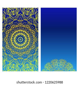 Vintage cards with Floral mandala pattern. Vector template. The front and rear side.