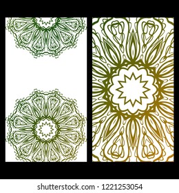 Vintage cards with Floral mandala pattern. Vector template. The front and rear side.
