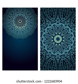 Vintage cards with Floral mandala pattern. Vector template. The front and rear side