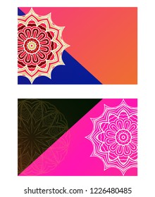 Vintage cards with Floral mandala pattern. Vector template. The front and rear side.