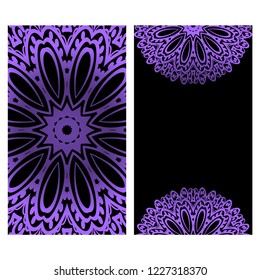 Vintage cards with Floral mandala pattern. Vector template. The front and rear side.