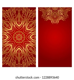 Vintage cards with Floral mandala pattern. Vector template. The front and rear side.