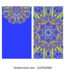 Vintage cards with Floral mandala pattern. Vector template. The front and rear side.