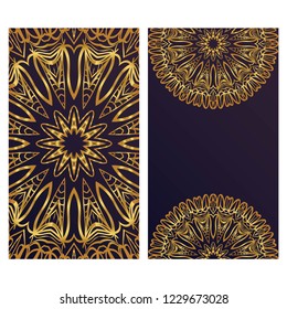 Vintage cards with Floral mandala pattern. Vector template. The front and rear side.