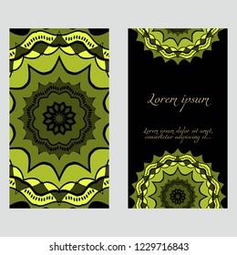 Vintage cards with Floral mandala pattern. Vector template. The front and rear side.