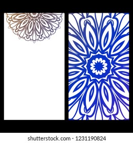 Vintage cards with Floral mandala pattern. Vector template. The front and rear side