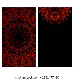 Vintage cards with Floral mandala pattern. Vector template. The front and rear side.