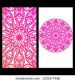 Vintage cards with Floral mandala pattern. Vector template. The front and rear side