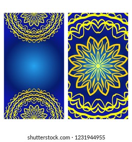 Vintage cards with Floral mandala pattern. Vector template. The front and rear side