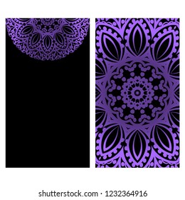 Vintage cards with Floral mandala pattern. Vector template. The front and rear side.