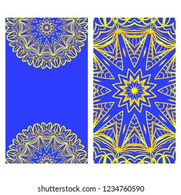 Vintage cards with Floral mandala pattern. Vector template. The front and rear side.