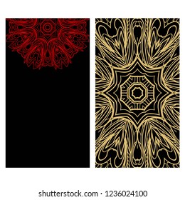 Vintage cards with Floral mandala pattern. Vector template. The front and rear side.