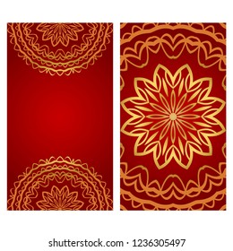 Vintage cards with Floral mandala pattern. Vector template. The front and rear side