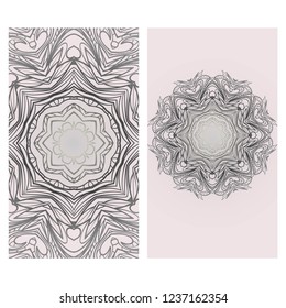 Vintage cards with Floral mandala pattern. Vector template. The front and rear side.