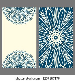 Vintage cards with Floral mandala pattern. Vector template. The front and rear side.
