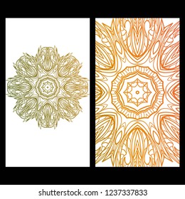 Vintage cards with Floral mandala pattern. Vector template. The front and rear side.