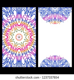 Vintage cards with Floral mandala pattern. Vector template. The front and rear side.