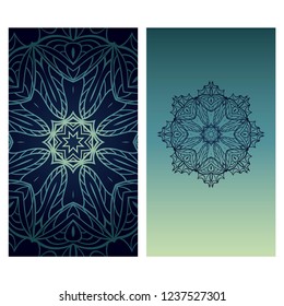 Vintage cards with Floral mandala pattern. Vector template. The front and rear side.