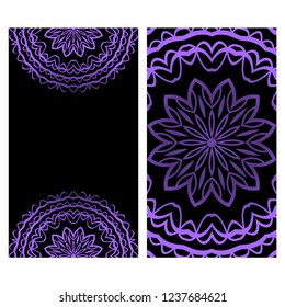 Vintage cards with Floral mandala pattern. Vector template. The front and rear side.