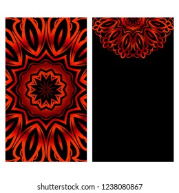 Vintage cards with Floral mandala pattern. Vector template. The front and rear side