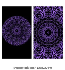Vintage cards with Floral mandala pattern. Vector template. The front and rear side.