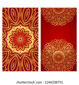Vintage cards with Floral mandala pattern. Vector template. The front and rear side.