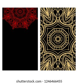 Vintage cards with Floral mandala pattern. Vector template. The front and rear side.