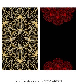 Vintage cards with Floral mandala pattern. Vector template. The front and rear side.