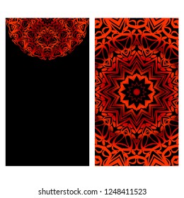 Vintage cards with Floral mandala pattern. Vector template. The front and rear side.