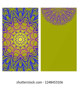 Vintage Cards With Floral Mandala Pattern. Vector Template. Gradient color.