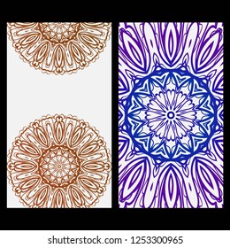 Vintage Cards With Floral Mandala Pattern. Vector Template. Gradient color.