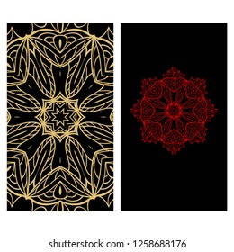 Vintage cards with Floral mandala pattern. Vector template. The front and rear side.