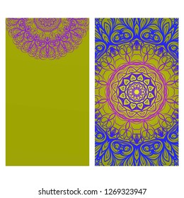 Vintage Cards With Floral Mandala Pattern. Vector Template. Gradient color.