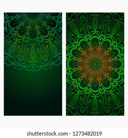 Vintage Cards With Floral Mandala Pattern. Vector Template. Gradient color.