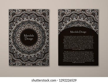 Vintage cards with Floral mandala pattern and ornaments Vector Flyer oriental design Layout