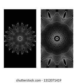 Vintage Cards With Floral Mandala Pattern. Vector Template. The Front And Rear Side. Black silver color.
