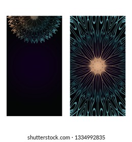 Vintage Cards With Floral Mandala Pattern. Vector Template. The Front And Rear Side. Dark green color.