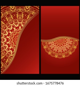 Vintage Cards With Floral Mandala Pattern. Vector Template. The Front And Rear Side. Luxury template. 