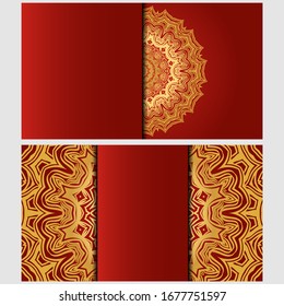Vintage cards with Floral mandala pattern. Vector template. The front and rear side.