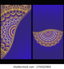 Vintage Cards mit Blumenmuster Mandala. Vector-Vorlage. Vorder- und Rückseite. Luxuriöse Vorlage. 