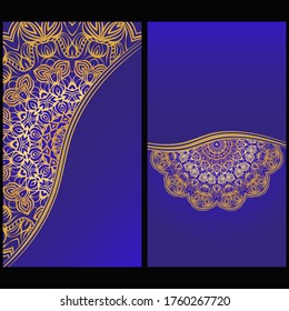 Vintage Cards With Floral Mandala Pattern. Vector Template. The Front And Rear Side. Luxury template. 
