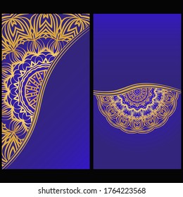 Vintage Cards With Floral Mandala Pattern. Vector Template. The Front And Rear Side. Luxury template. 