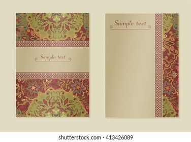 Vintage cards with Floral mandala pattern and ornaments. Vector Flyer oriental design. 