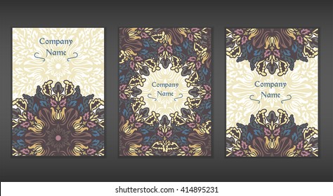 Vintage cards with Floral mandala pattern and ornaments. Vector Flyer oriental design Layout template. Islam, Arabic, Indian, Mexican ottoman motifs.