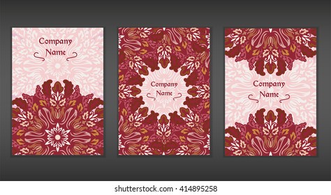 Vintage cards with Floral mandala pattern and ornaments. Vector Flyer oriental design Layout template. Islam, Arabic, Indian, Mexican ottoman motifs. 