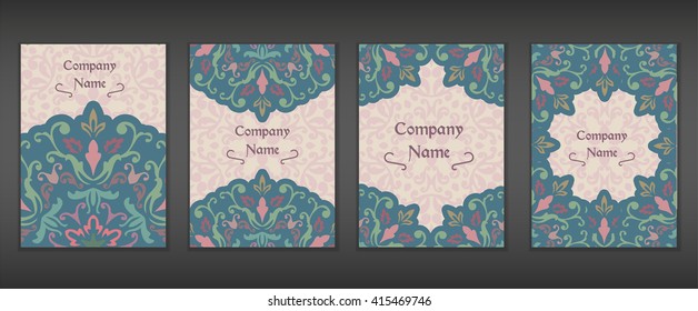 Vintage cards with Floral mandala pattern and ornaments. Vector Flyer oriental design Layout template. Islam, Arabic, Indian, Mexican ottoman motifs.  