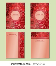 Vintage cards with Floral mandala pattern and ornaments. Vector Flyer oriental design Layout template. Islam, Arabic, Indian, ottoman motifs. 