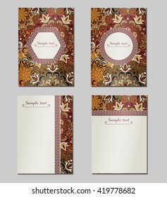 Vintage cards with Floral mandala pattern and ornaments. Vector Flyer oriental design Layout template. Islam, Arabic, Indian, ottoman motifs. 