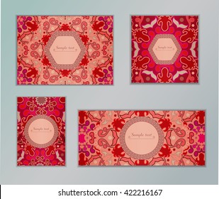 Vintage cards with Floral mandala pattern and ornaments. Vector Flyer oriental design Layout template. Islam, Arabic, Indian, Mexican ottoman motifs. 